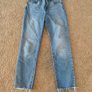 Madewell Blue Ankle Cropped Jeans with Frayed Hem